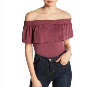 Purple satin off shoulder bodysuit - medium